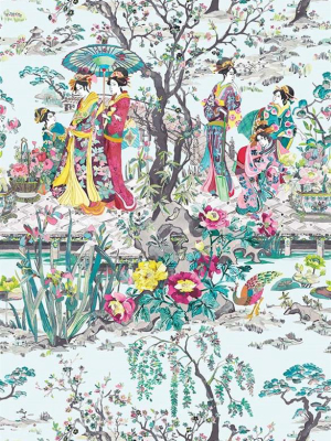 Japanese Garden Wallpaper In Teal From The Enchanted Gardens Collection By Osborne & Little