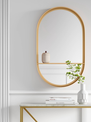 18" X 30" Thin Metal Oval Decorative Wall Mirror With Shelf Brass - Project 62™