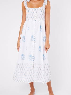 Scallop-trimmed Floral-print Cotton Midi Dress