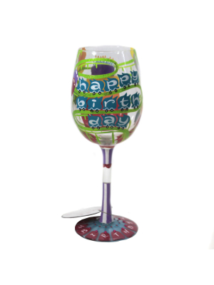 Tabletop 9.0" Birthday Roller Coaster Wine Glass Hand Painted Enesco - Drinkware