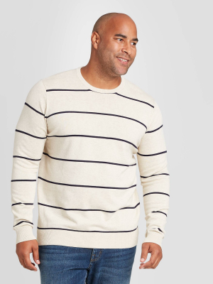 Men's Striped Big & Tall Regular Fit Crewneck Sweater - Goodfellow & Co™ Navy