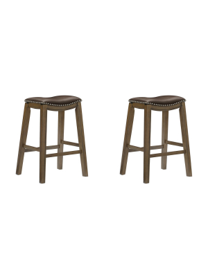 Homelegance 29" Pub Height Wooden Bar Stool Saddle Seat Barstool, Brown (2 Pack)