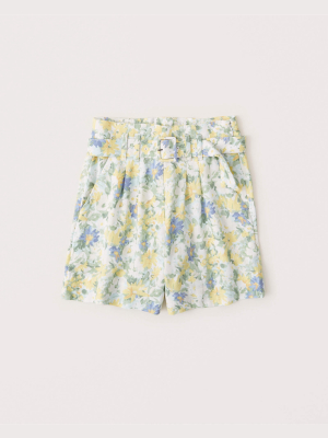 Belted Linen-blend Shorts