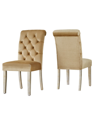 Set Of 2 Grammercy Velvet Button Tufted Dining Chair - Gold - Inspire Q