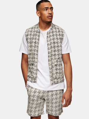 White And Grey Houndstooth Gilet