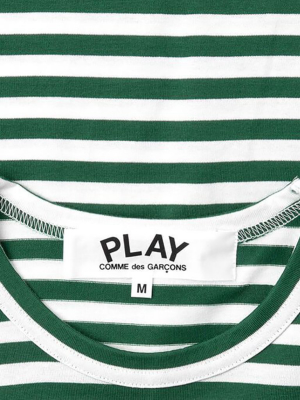 Comme Des Garcons Play Striped Big Heart Long Sleeve T-shirt - Green/white