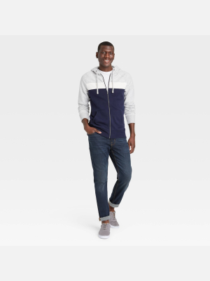 Men's Colorblock Regular Fit Full Zip Fleece Pullover Hoodie - Goodfellow & Co™ Dark Blue