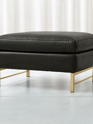 Tyson Leather Ottoman With Brass Base