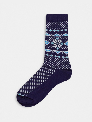 Asos Design Sport Socks With Nordic Fairisle Design In Blue