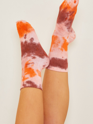 Red Print Tie Dye Socks