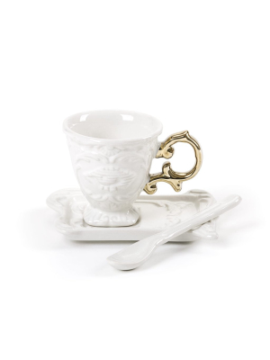 I-coffee Porcelain Coffee Mug Set W/ Gold Handle