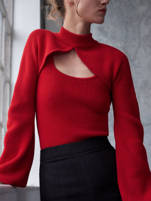 Sabrine Cutout Layered Ribbed-knit Wool Top