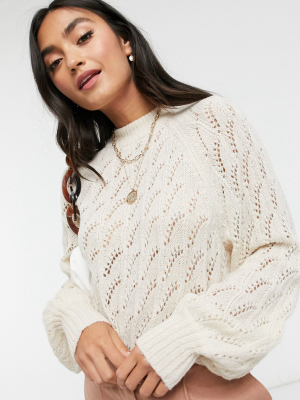 Y.a.s Knitted Sweater With Pattern Stitch In Cream