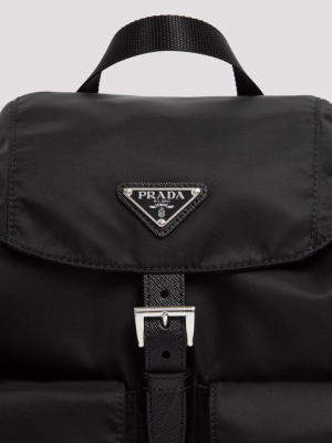 Prada Logo Plaque Buckled Backpack