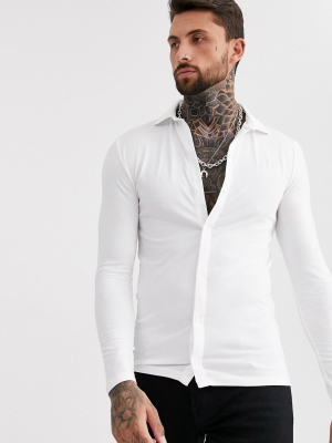 Asos Design Organic Muscle Fit Jersey Shirt In White
