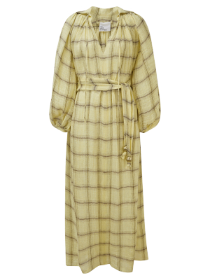 Poet Butter Yellow Windowpane Gauze Dress