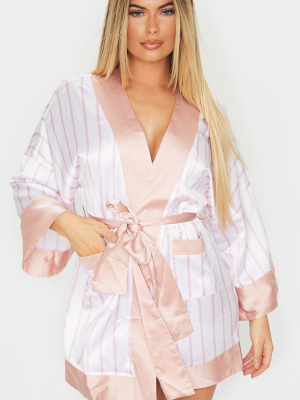 Champagne Stripe Satin Kimono Robe