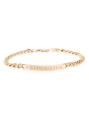 14k Medium Curb Chain Personalized Id Bracelet With 2 Diamonds