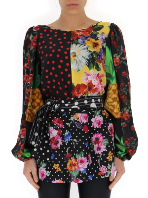 Dolce & Gabbana Patchwork Tie-waist Blouse