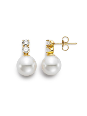 Stacked Diamond & White Pearl Earrings