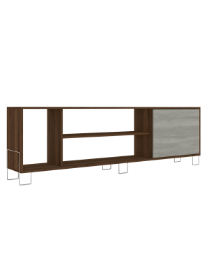 71" Wooden Entertainment Tv Stand With 3 Open Compartments For Tvs Up To 70" Brown/white - The Urban Port