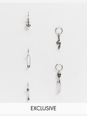 Reclaimed Vintage Inspired Grunge Earring Multipack In Silver