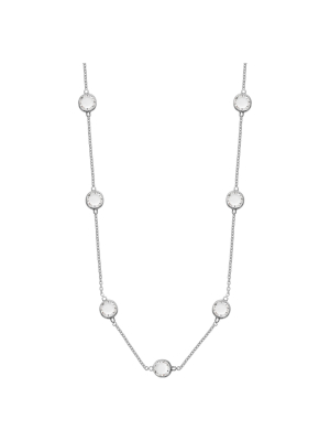 Station Necklace In Silver Plate With 7 Clear Bezel Set Crystals From Swarovski - Clear/gray (18")