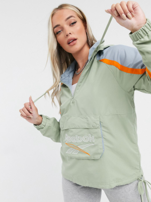 Reebok 1/4 Zip Jacket With Neon Detail In Gray