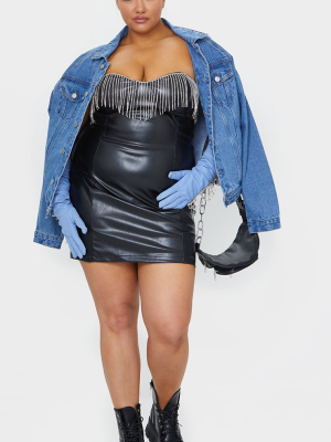 Plus Black Faux Leather Diamante Fringed...