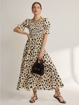 Persephone Shirred Animal Spot Dress