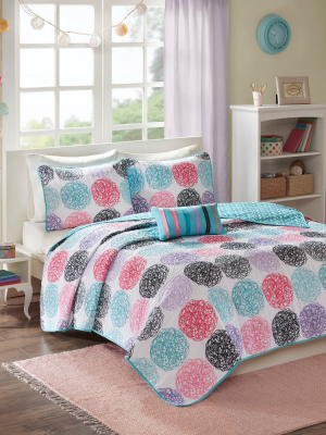 Brittany Polka Dot Quilted Reversible Coverlet Set Purple