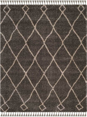 Moroccan Diamond Fringe Shag Gray/cream Area Rug