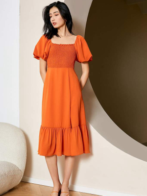 Aubrey Orange Picnic Midi Dress