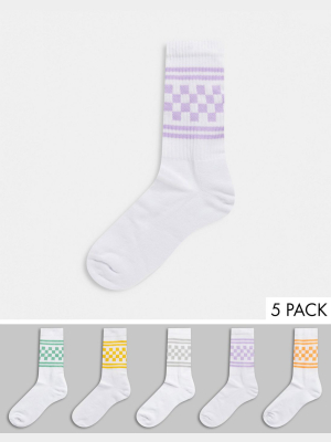 Asos Design Sport Socks With Pastel Checkerboard 5 Pack