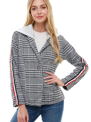 Hooded Plaids Patterned Blazer