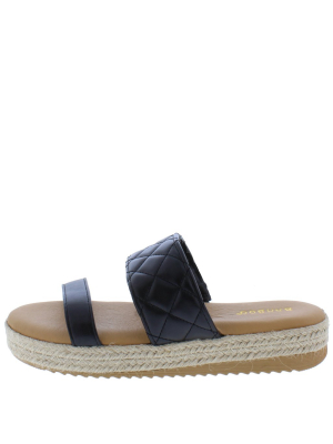 Superb37 Black Quilted Dual Strap Espadrille Slide Wedge