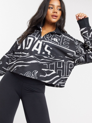 Adidas Training High Neck Cropped Sweatshirt In Navy