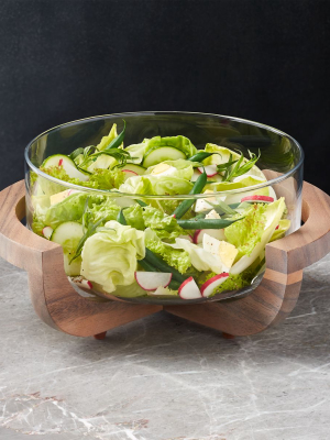 Glass Serving Bowl With Wood Stand