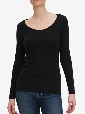 Long Sleeve Scoop Neck T-shirt Black Stretch Jersey