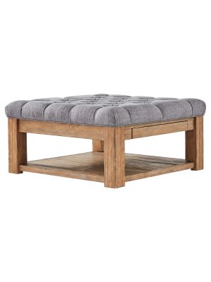 Southgate Natural Button Tufted Cocktail Ottoman Smoke - Inspire Q