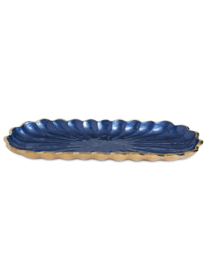 Julia Knight Peony 14" Rectangular Tray In Gold Sapphire