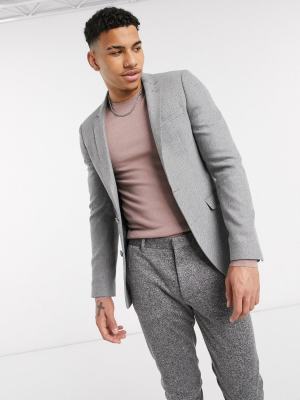 Asos Design Super Skinny Wool Mix Blazer In Gray Wide Herringbone