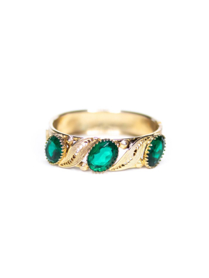 Vintage Czech Emerald Crystal Hinged Bangle Bracelet