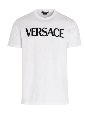 Versace Logo Embroidered Crewneck T-shirt