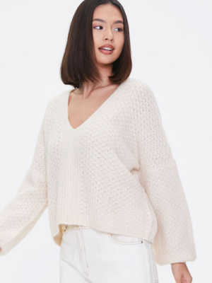 Open-knit V-neck Sweater