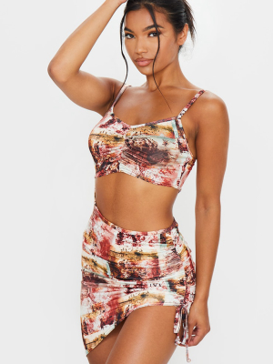 Multi Grunge Print Slinky Cut Out Ruched...