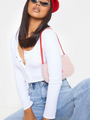 White Rib Popper Scoop Neck Crop Top