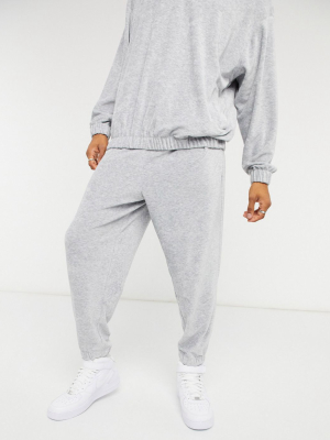 Asos Design Two-piece Oversized Towelling Sweatpants In Gray Marl