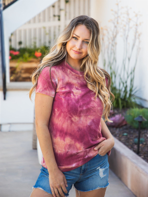 Tie-dye Tee - Maroon Orange