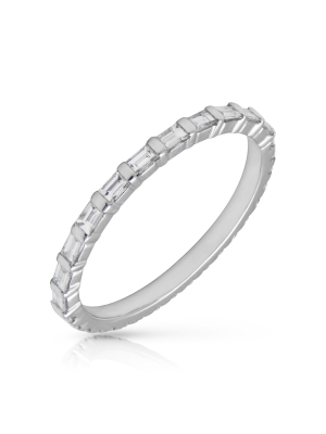 14kt White Gold Half Baguette Diamond Eternity Ring